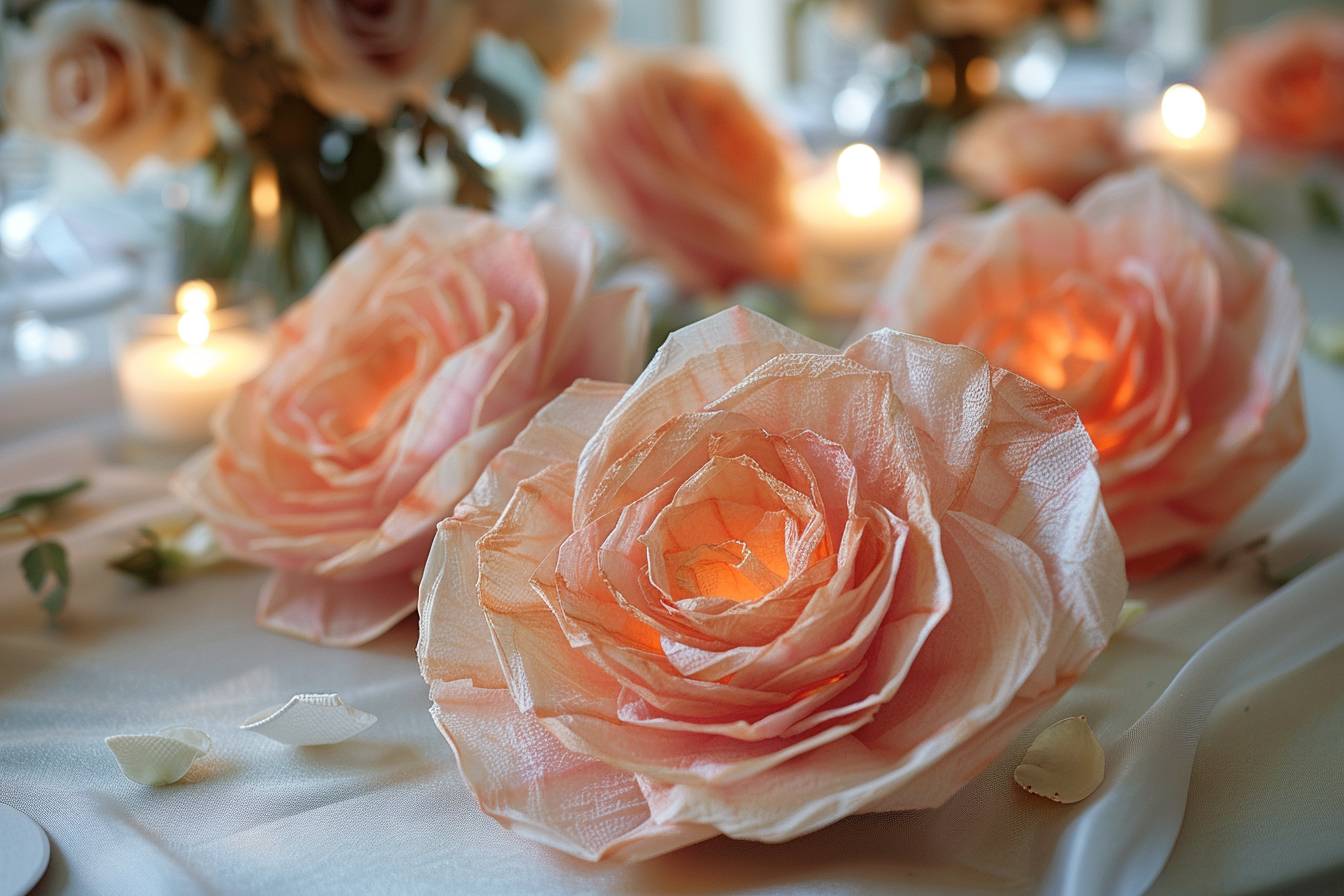 Incorporer les roses en serviette de papier dans votre décoration de table