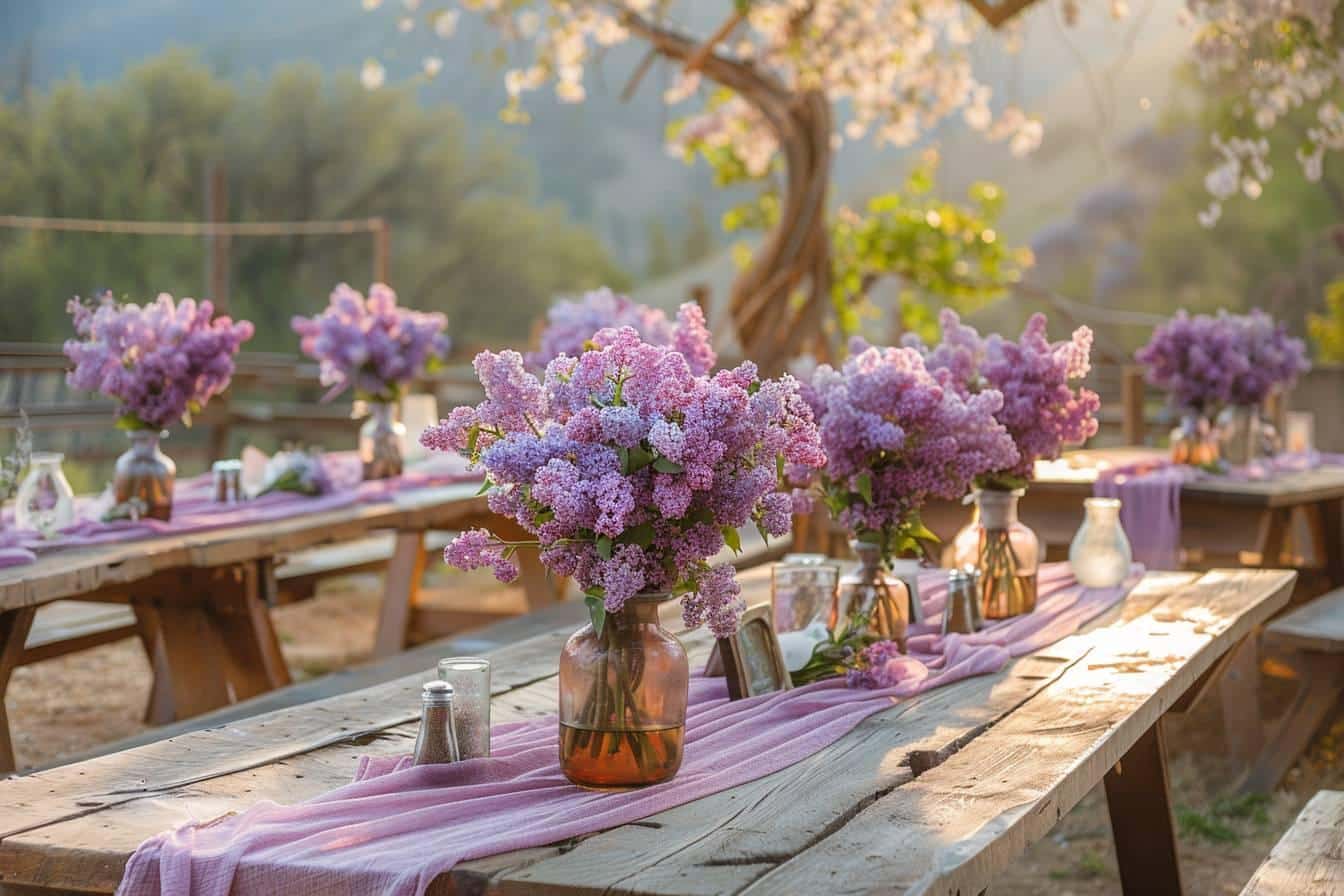 Inspiration lilas : une décoration de mariage bohème et fleurie en nuances de violet