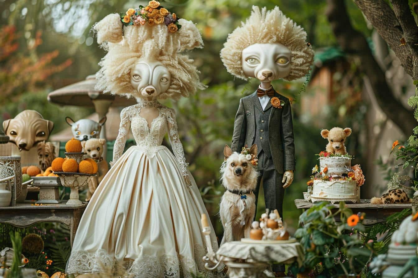 Un mariage unique : couple célèbre avec têtes géantes et gâteaux pour chiens