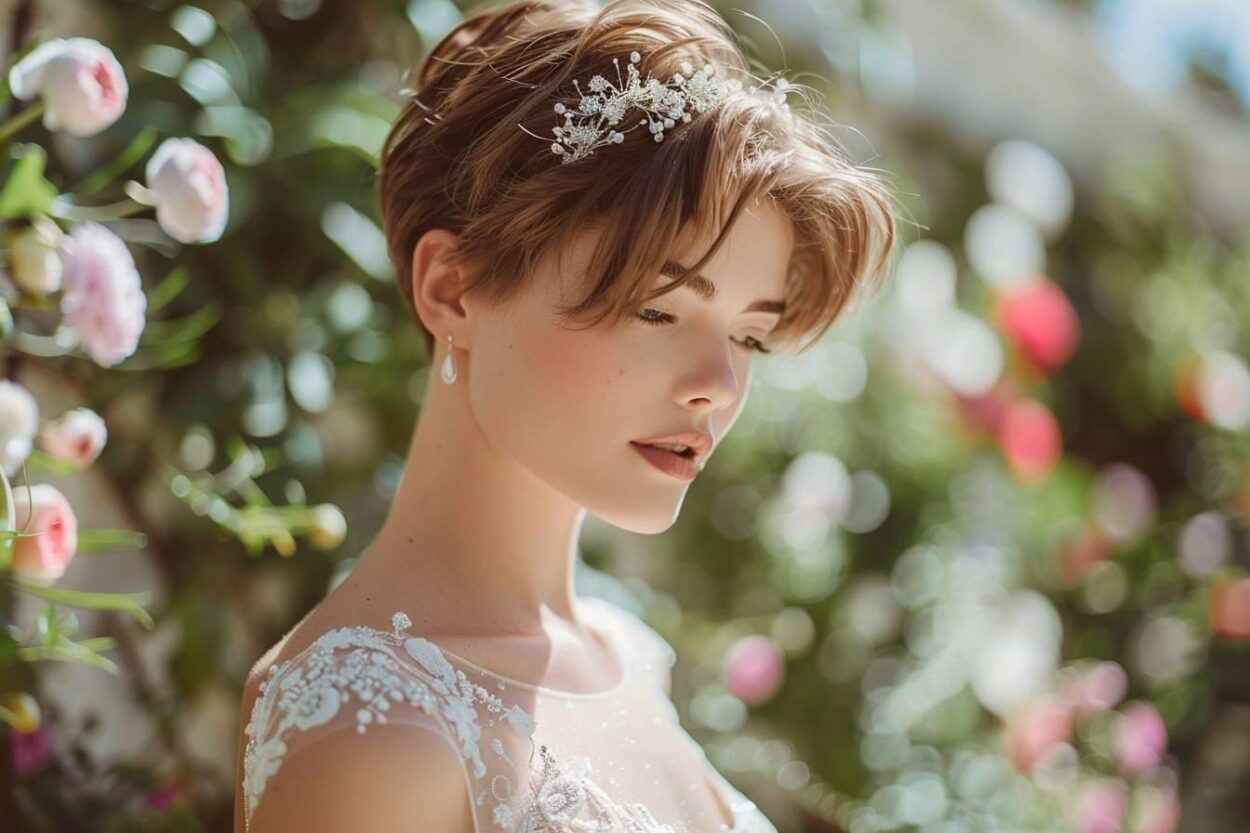 Coiffure mariage cheveux courts 2022 : idées chic et tendance