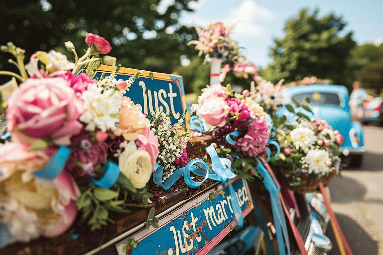 Idées créatives pour décorer la voiture de mariage de vos invités
