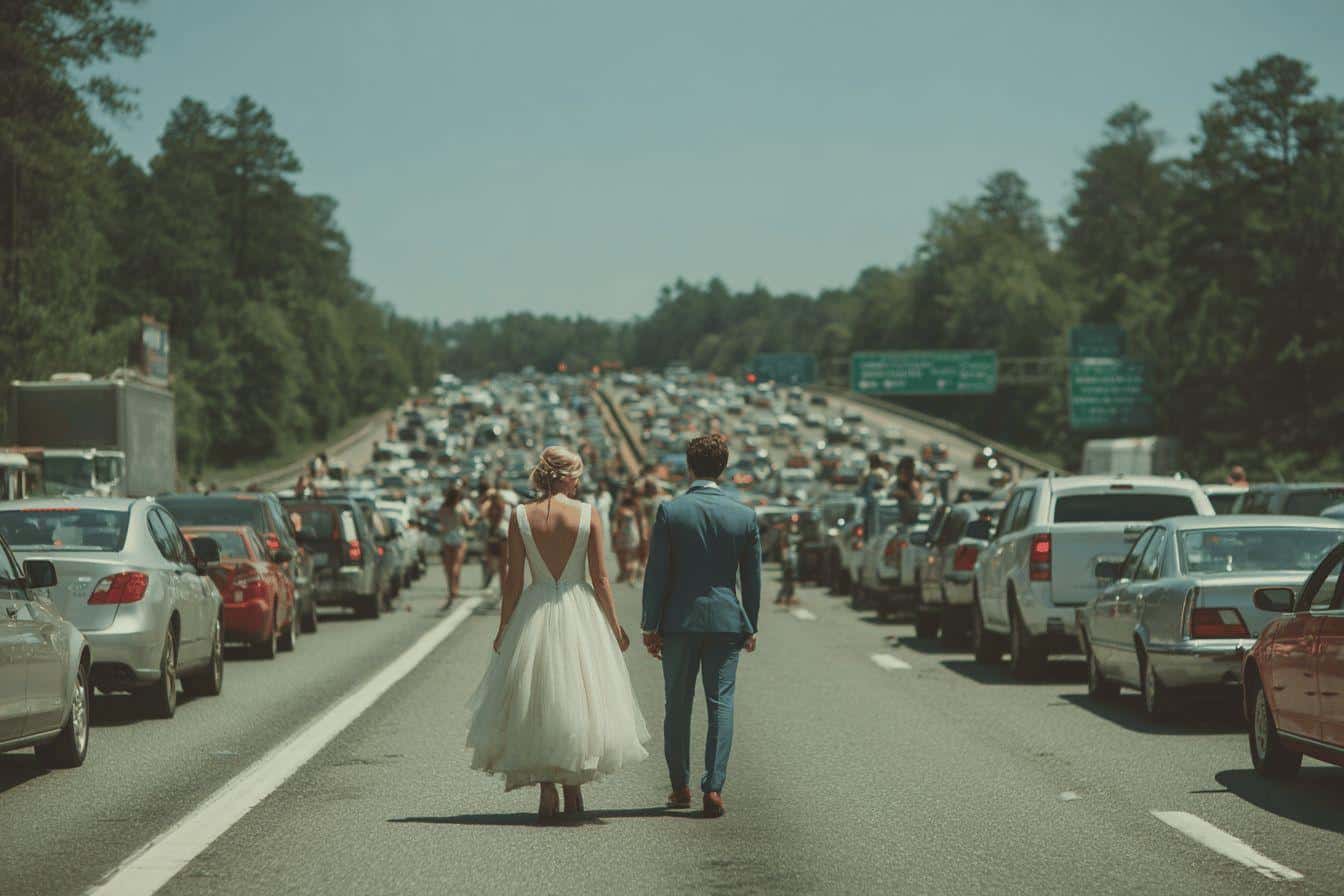 Cortège de mariage chaotique cause embouteillage sur autoroute