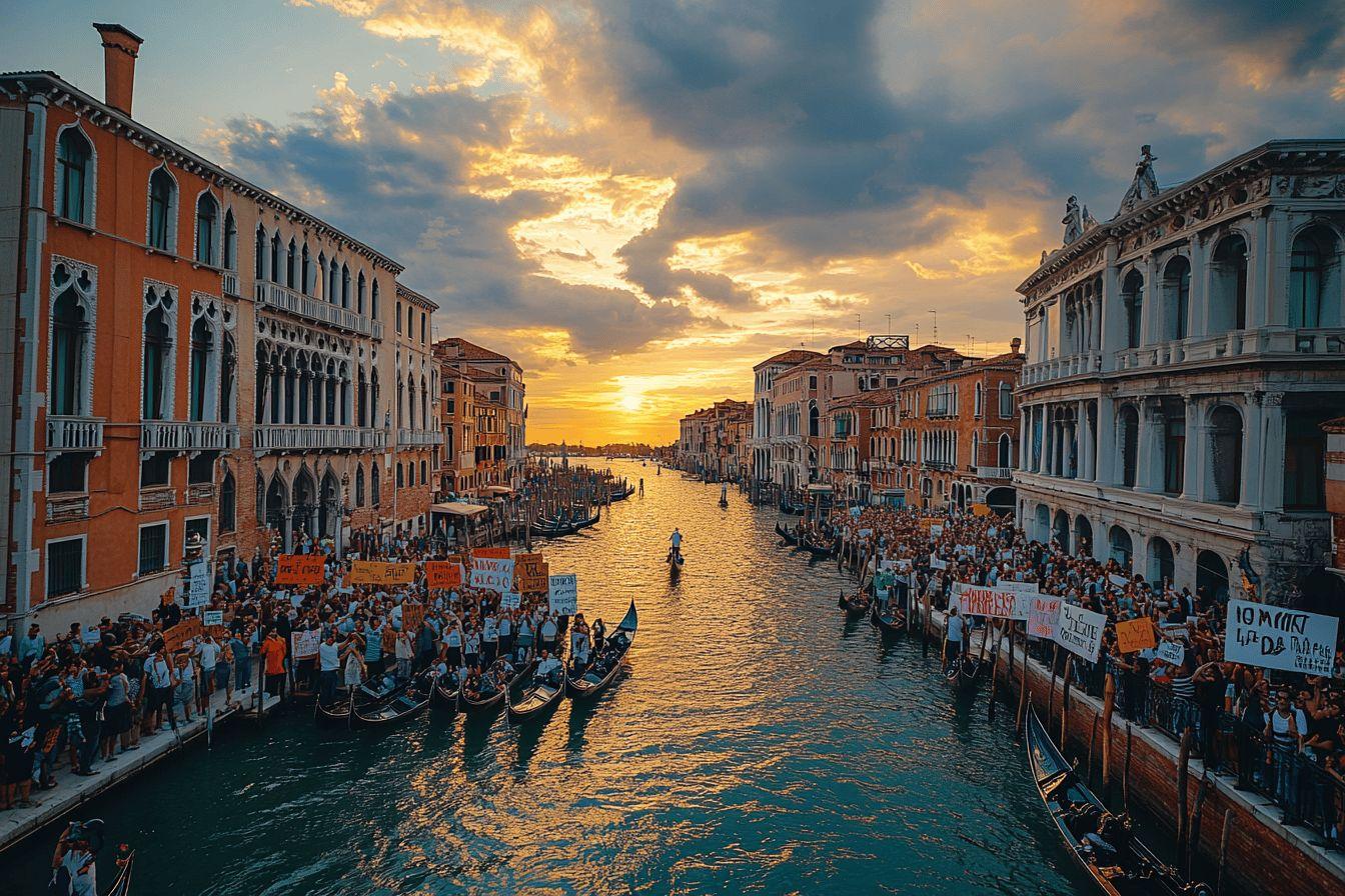 Manifestation à Venise contre le mariage extravagant de Jeff Bezos