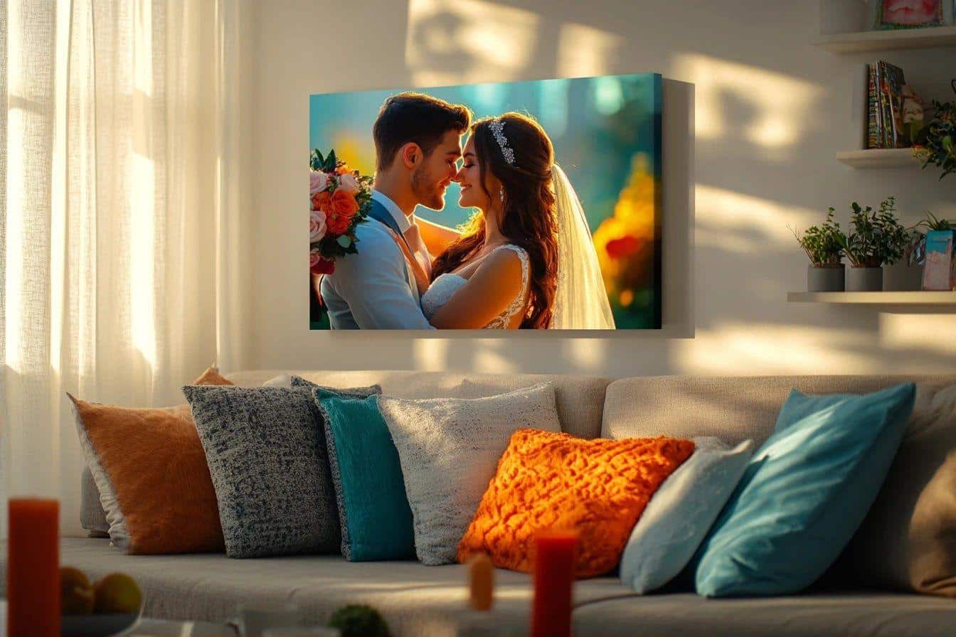 Pourquoi offrir une toile photo personnalisée séduit les jeunes mariés