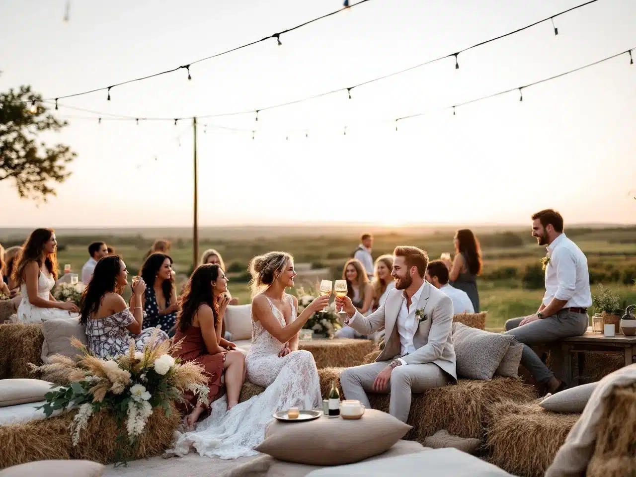 Photo bottes-paille-mariage-rustique-chic-reception