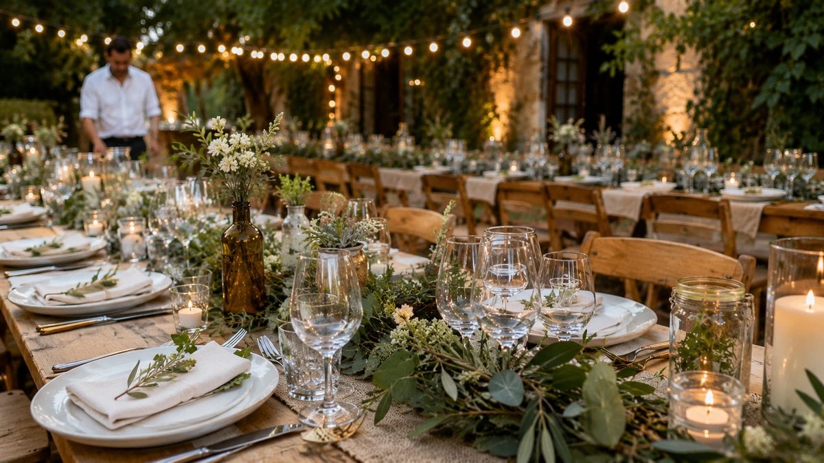 Mariage éco-responsable avec décoration de table naturelle