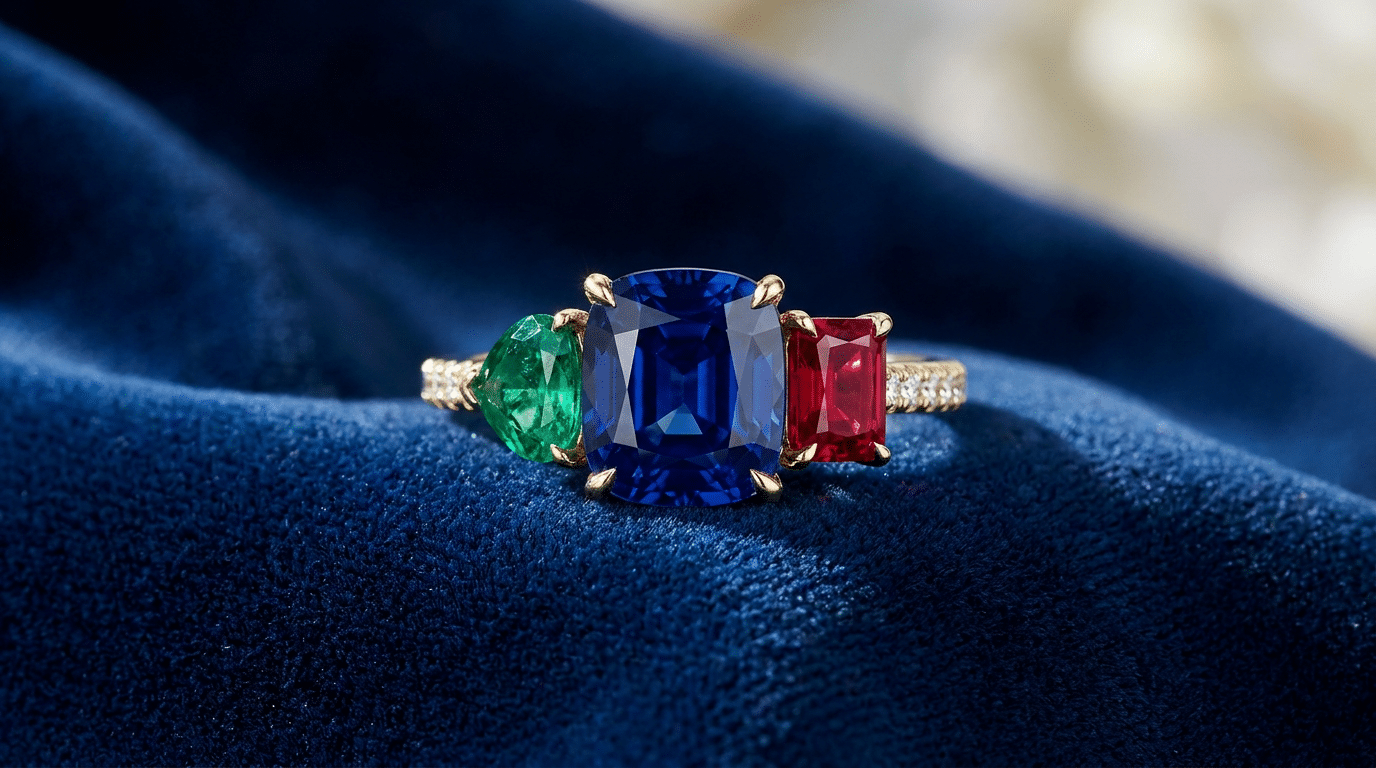 bague fiancailles coloree saphir emeraude rubis